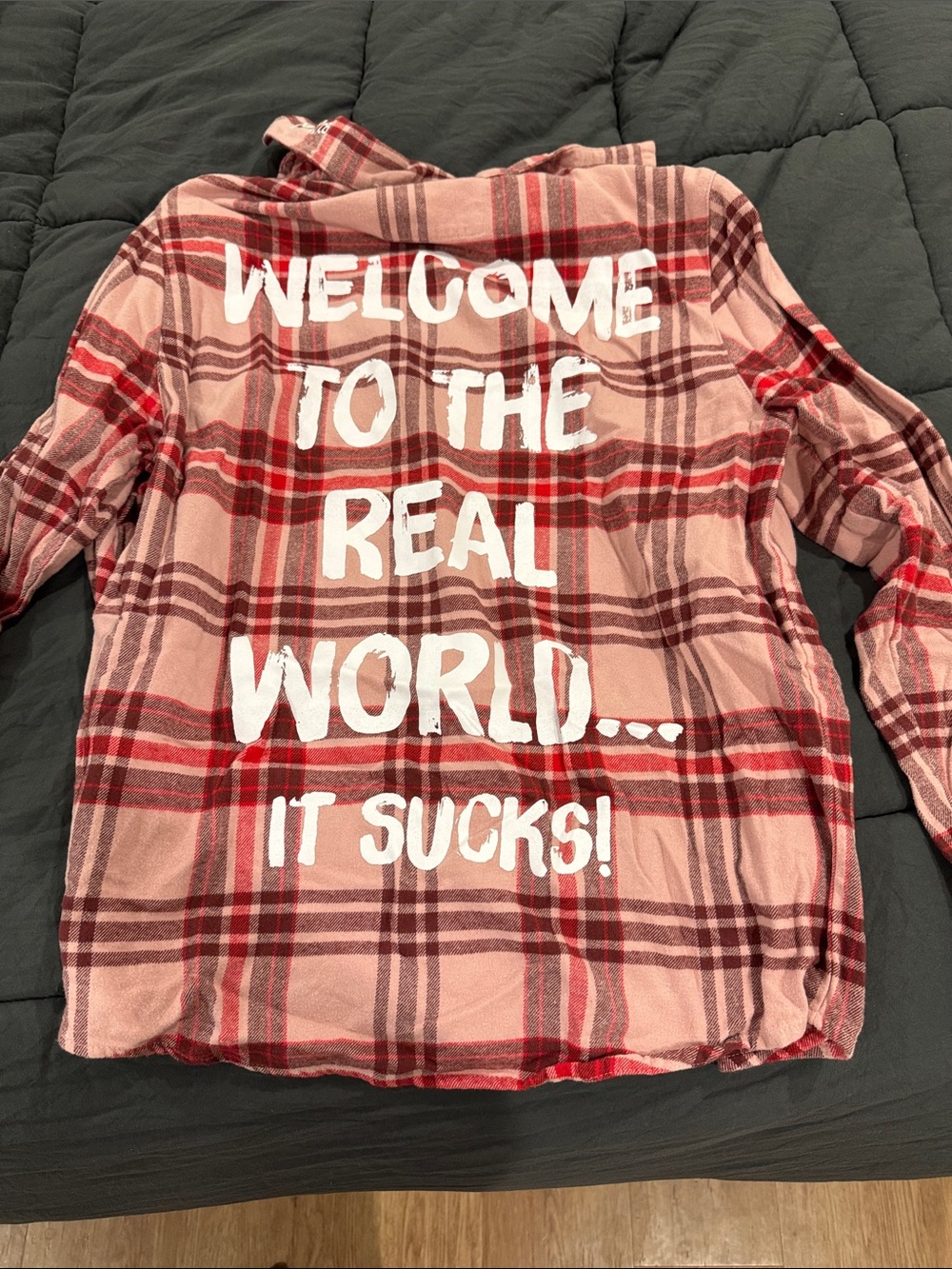Pink Red Plaid cake worthy friends Monica button down